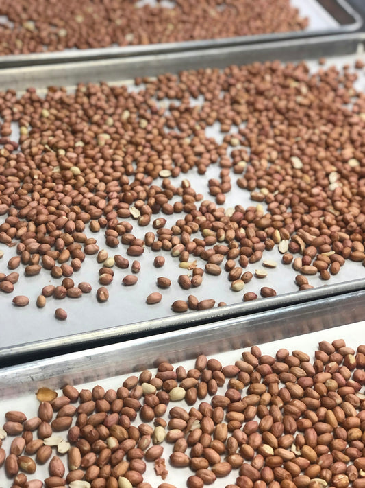 a conveyor belt filled with lots of nuts