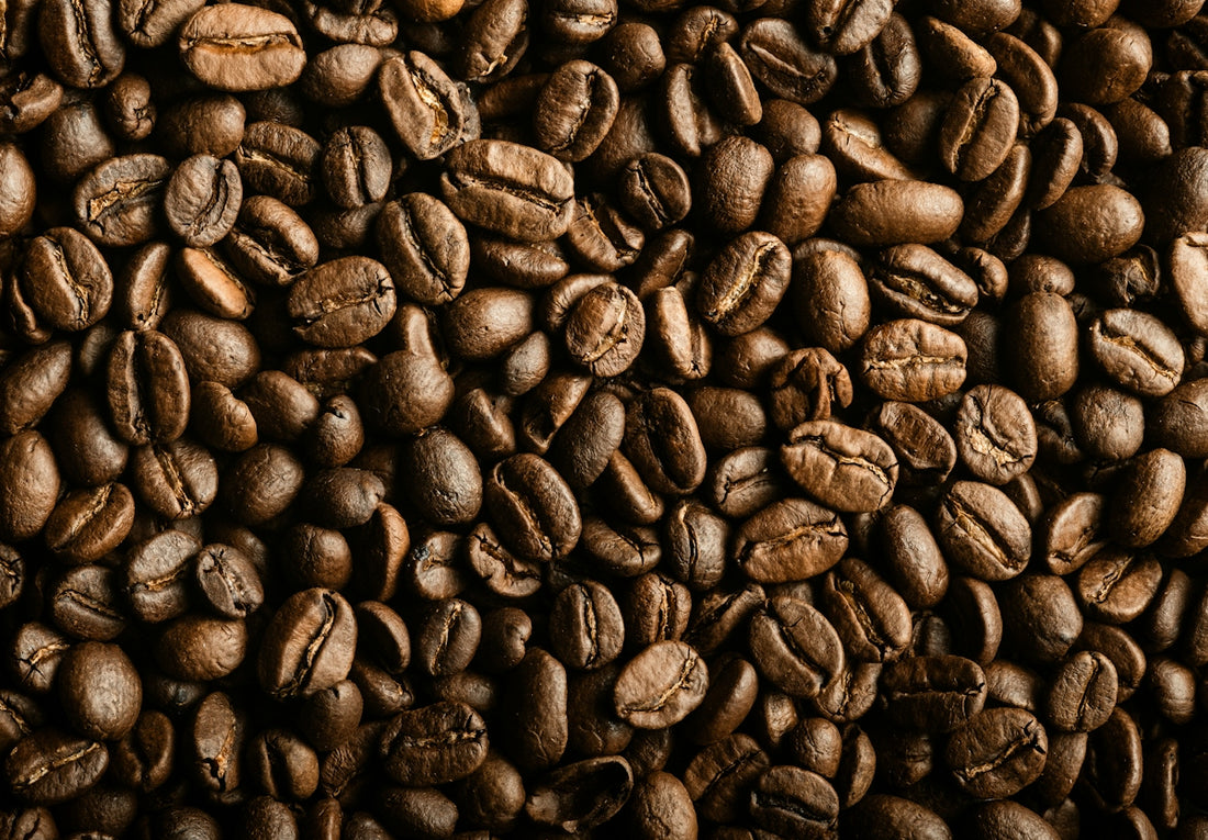 A pile of coffee beans is shown in this image