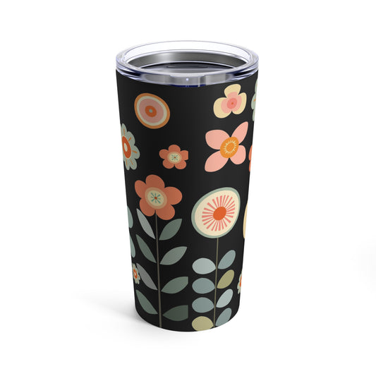 Retro Daisies Tumbler 20oz - Iced Coffee Cup - Boho Flowers Cup with Lid - Retro Coffee Lover Gift