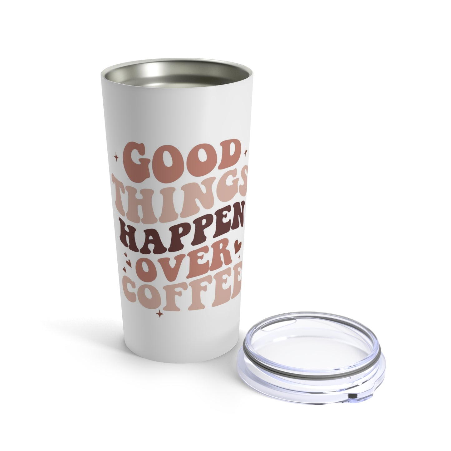 Cute Retro Coffee Tumbler 20oz - Good Things Happen Over Coffee - Coffee Gift Mug