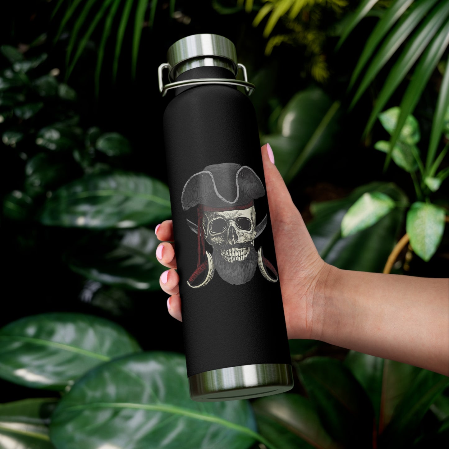 Pirate Skull - Cool Coffee Thermos or Water Bottle - Insulated Beverage Container - Copper Vacuum Insulated Bottle, 22oz