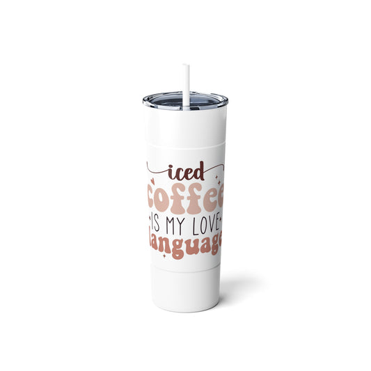 Funny Iced Coffee Cup - Tumber - Skinny Steel Cup with Straw, 20oz - Retro - Coffee Addict - Gift