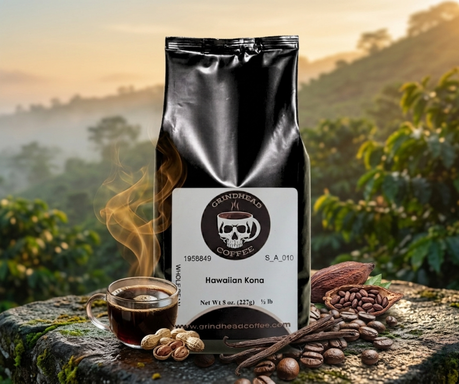 Grindhead Coffee –  Hawaiian Kona Coffee Blend – Light-Medium Roast Coffee Beans – Whole Beans / Ground