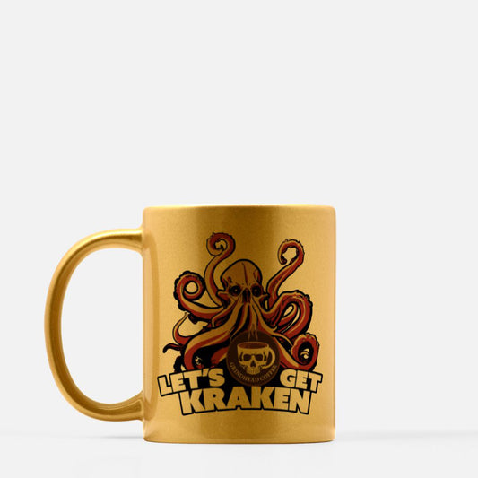 Kraken Mug - Gold Coffee Mug - Lets Get Kraken - Octopus Mug - Coffee Lover Gift -