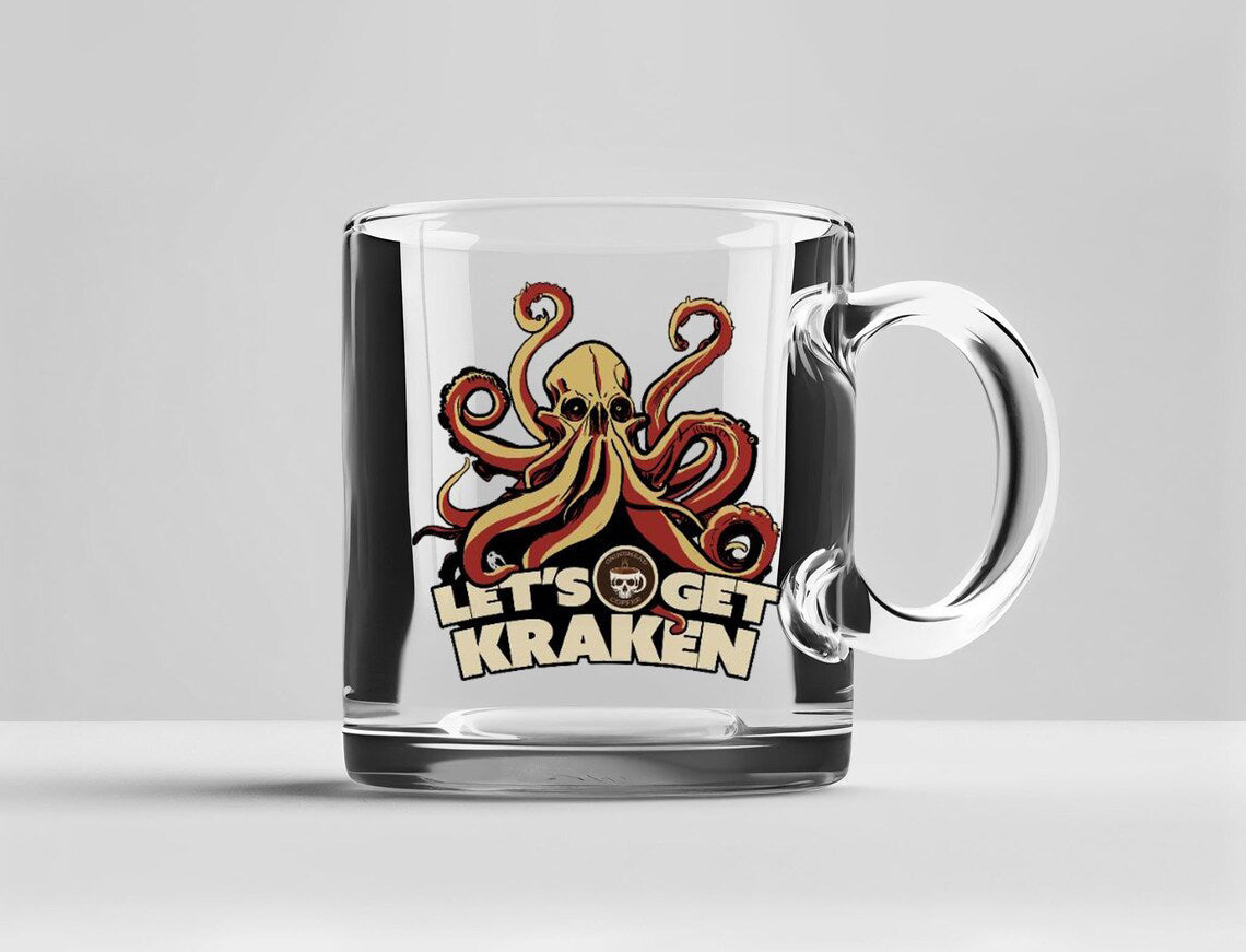 Kraken Mug - Glass Coffee Mug - Lets Get Kraken - Octopus Mug - Coffee Lover Gift -